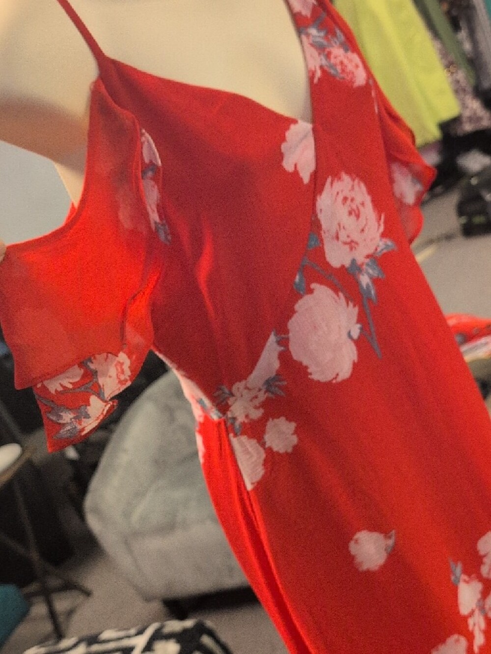 Lulu's Red Floral High-Low Ruffle Maxi Dress - Picture 3 of 10